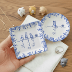 Personlig Toile De Jouy 1-7 Line Dogs Cats Ceramic Trinket Smykkeskål med navn Memorial Bursdagsgave til kvinner kjæledyrseiere