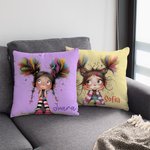Funda de cojín personalizada con niña de dibujos animados y nombre decoración para el hogar y regalo de cumpleaños para niñas y mujeres