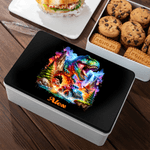 Personlig Dinosaurie Off-Road Vehicle Food Grade Metal Biscuit Tin Box med namn Födelsedag julklapp för barn