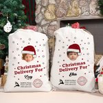 Personalized Christmas Hat Star Elk Large Drawstring Christmas Gift Bag with Name and Photo Christmas Party Gift for Kids Friends
