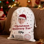 Personalized Christmas Hat Star Elk Large Drawstring Christmas Gift Bag with Name and Photo Christmas Party Gift for Kids Friends