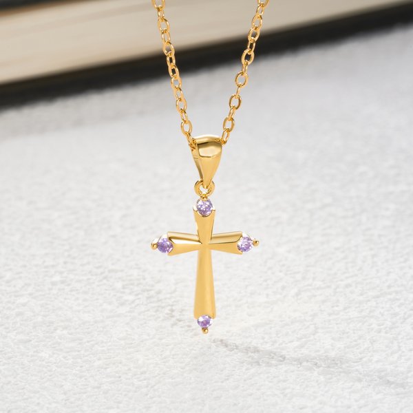 Personalizada Cruz 4 Birthstones Collar Dainty Joyería Bautizo Religioso Cumpleaños Regalo para Cristianos Mujeres