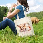 Henkilökohtainen söpö Highland Cow Canvas Kangaskassi laukku nimi ja kukka Initial syntymäpäivälahja tytöille ystävät