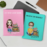 Personalizzato Cartoon Charatcer Flower Book Pad Custodia protettiva per iPad con titolo e nome Uso quotidiano Regalo di compleanno per l'amante del libro Bookworm