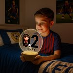 Personalisiertes 3D Fußball Cartoon Figur LED Nachtlicht mit Namen Initiale Nummer Holzsockel Kinderzimmer Deko Geburtstag Geschenk für Jungen Mädchen