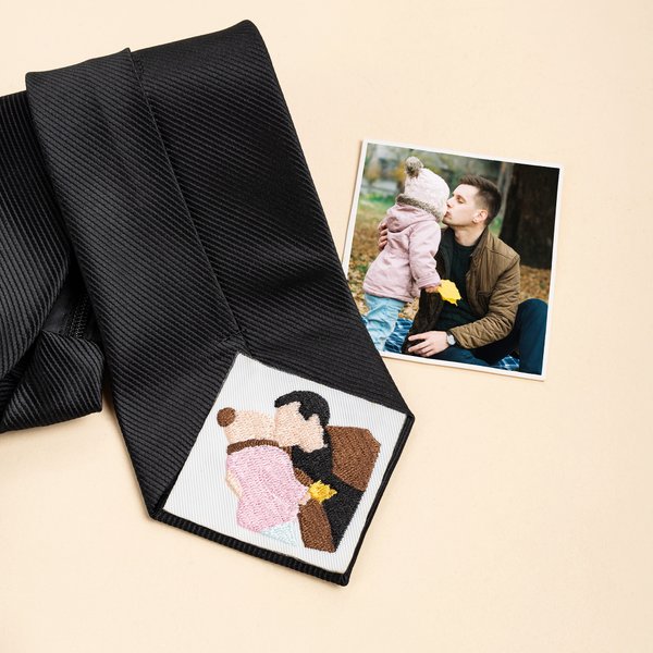 Personalized Embroidered Photo Patch for Tie Wedding Anniversary Gift for Men Husband Dad Groomsmen