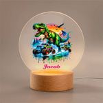 Camión Dinámico Personalizado Dinosaurio LED Luz de Noche con Nombre y Base de Madera Decoración del Hogar Regalo de Cumpleaños para Niños