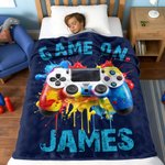 Personalised Gamepad Splatter Paint Soft Throw Blanket with Name and Title Home Decor Birthday Gift for Game Lover Kid