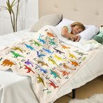 Coperta personalizzata Multicolore Cartoon Dinosaur Alphabet Soft Throw Blanket with Name Christmas Birthday Gift for Toddlers Kids