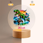 Camión Dinámico Personalizado Dinosaurio LED Luz de Noche con Nombre y Base de Madera Decoración del Hogar Regalo de Cumpleaños para Niños