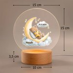 Personalisiertes Mond Sterne Niedliche-Tiere LED-Nachtlicht mit Namen Datum und Holzsockel Kinderzimmer Deko Geburtstag Baby Party Geschenk für Kinder