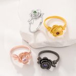 Personalized Birthstone Rose Flower Urn Ring with Engraved Text Cremation Jewelry for Ashes of Loved Ones Memorial Gift for Women