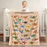 Coperta personalizzata Multicolore Cartoon Dinosaur Alphabet Soft Throw Blanket with Name Christmas Birthday Gift for Toddlers Kids