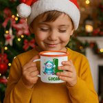 Personalised Cute Cartoon Snowman Initial 12 oz Enamel Mug with Name Christmas Gift for Boys Girls