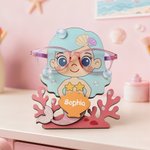 Personalized Coral Shell Cute Mermaid Design Kid's Eyeglass Holder Stand with Name Desk Decor Birthday Gift for Girls
