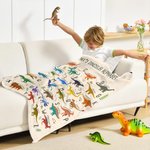 Coperta personalizzata Multicolore Cartoon Dinosaur Alphabet Soft Throw Blanket with Name Christmas Birthday Gift for Toddlers Kids