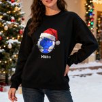 Personalized Christmas Hat Sports Ball Multicolour Adult T-shirt Sweatshirt Hoodie with Name Christmas Team Day Gift for Family Friends