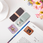 Gepersonaliseerde leuke hond kat gezicht foto PU lederen magnetische bladwijzer Clip met naam lezen accessoires kerstcadeau voor dierenliefhebbers boekenwurmen