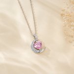 Collana personalizzata con stella di luna crescente in zircone e pietra di nascita a forma di cuore Squisiti gioielli Regalo di Natale e compleanno per ragazza e donna