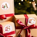 Personalised Santa Claus Initial Glitter Waterproof Stickers Labels with Name Gift Decor Christmas Party Favors for Family Friends