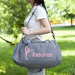 Personalized Glitter Ballet Silhouette Name Waterproof Large Travel Duffle Bag with Shoe Compartment and Shoulder Strap Birthday Gift for Dance Lovers