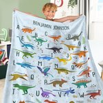 Coperta personalizzata Multicolore Cartoon Dinosaur Alphabet Soft Throw Blanket with Name Christmas Birthday Gift for Toddlers Kids