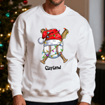 Personalized Christmas Hat Sports Ball Multicolour Adult T-shirt Sweatshirt Hoodie with Name Christmas Team Day Gift for Family Friends