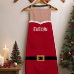 Personalised Adjustable Waterproof Santa Claus Belt Apron with Name Kitchen Wear Cooking Baking Christmas Gift for Baker Family