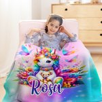 Gepersonaliseerde Regenboog Vlinder Bloemen Kleurverloop Fantasie Eenhoorn Zachte Deken met Naam Verjaardag Cadeau voor Kinderen Eenhoornliefhebbers