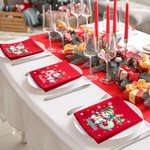 Personalised Snowman Snowflake Bow Initial 100% Cotton Red Reusable Napkin with Name Table Decor Christmas Gift for Family Friend