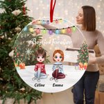 Personalized 2-5 Cartoon Characters Snowflake Acrylic Ornament with Name and Lanyard Christmas Tree Home Decor Christmas Gift for Sisters Besties