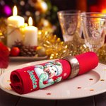 Personalised Snowman Snowflake Bow Initial 100% Cotton Red Reusable Napkin with Name Table Decor Christmas Gift for Family Friend