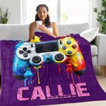 Personalised Gamepad Splatter Paint Soft Throw Blanket with Name and Title Home Decor Birthday Gift for Game Lover Kid