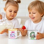 Personalized Cute Fantasy Unicorn Dinosaur 12 oz Multicolour Enamel Mug with Name and Initial Daily Use Birthday Back to School Gift for Kids 5