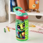 Personalisierte 475 ml Wasserflasche mit Cartoon-Tier Namen und Silikon-Strohhalm Schulanfang Geburtstag Geschenk für Jungen Mädchen Kinder