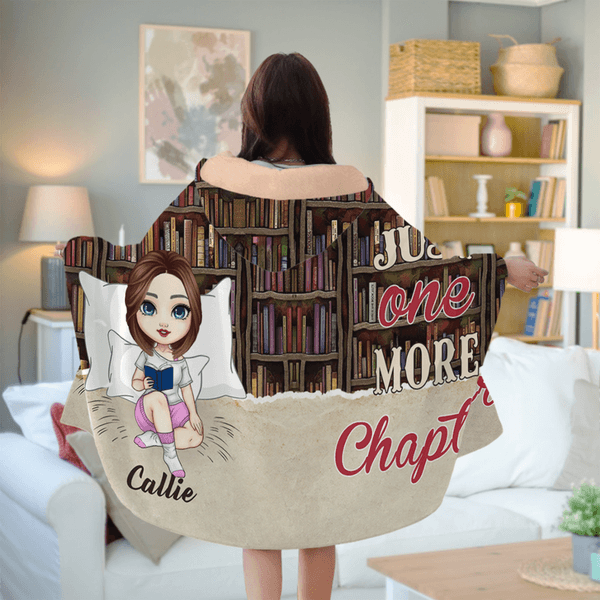 Personalized Bookshelf Cartoon Character Soft Hooded Blanket with Name Home Decor Birthday Gift for Book Lovers