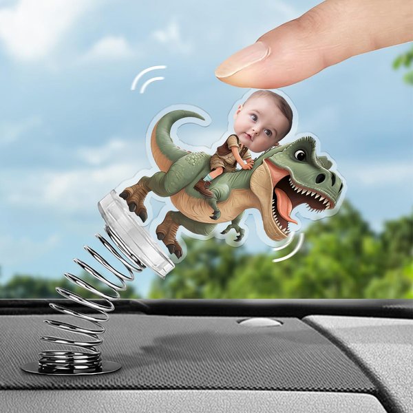Personalised Cute Dinosaur Face Photo Acrylic Ornament Car Home Decor Birthday Gift for Family Friends