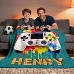 Personalised Gamepad Splatter Paint Soft Throw Blanket with Name and Title Home Decor Birthday Gift for Game Lover Kid