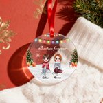 Personalized 2-5 Cartoon Characters Snowflake Acrylic Ornament with Name and Lanyard Christmas Tree Home Decor Christmas Gift for Sisters Besties