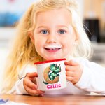Personalized Cute Fantasy Unicorn Dinosaur 12 oz Multicolour Enamel Mug with Name and Initial Daily Use Birthday Back to School Gift for Kids 4