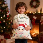 Personalized Santa Hat Cartoon Character Christmas Sack Drawstring Treat Bag with Name Christmas Party Favors for Kids Family