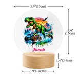 Camión Dinámico Personalizado Dinosaurio LED Luz de Noche con Nombre y Base de Madera Decoración del Hogar Regalo de Cumpleaños para Niños