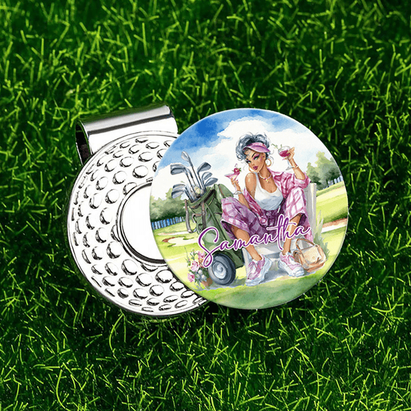 Personalized Cartoon Golf Woman Golf Ball Marker Magnetic Hat Clip with Name Birthday Christmas Gift for Golf Lover