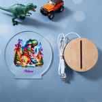 Camión Dinámico Personalizado Dinosaurio LED Luz de Noche con Nombre y Base de Madera Decoración del Hogar Regalo de Cumpleaños para Niños