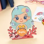 Personalized Coral Shell Cute Mermaid Design Kid's Eyeglass Holder Stand with Name Desk Decor Birthday Gift for Girls