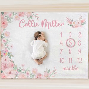 Manta floral rosa personalizada con nombre para Baby Shower Regalo para bebé niña