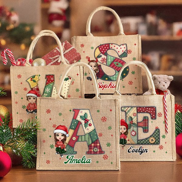 Sac en toile de jute personnalisé avec nom Noël Utilisation quotidienne Cadeau pour la famille Amis