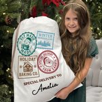 Personalized Christmas Stamp Special Delivery Drawstring Canvas Gift Bag with Name Christmas Eve Party Favors for Kids Friends Family