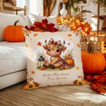 Personalised Autumn Highland Cow Pumpkin Soft Cushion Cover with Name Home Decor Birthday Thanksgiving Day Gift for Family Kids