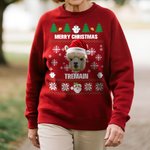 Gepersonaliseerd Multicolor Kerstmuts 1-2 Huisdier Gezicht Foto's Zacht Sweatshirt met Naam Kerstcadeau voor Huisdierbezitters